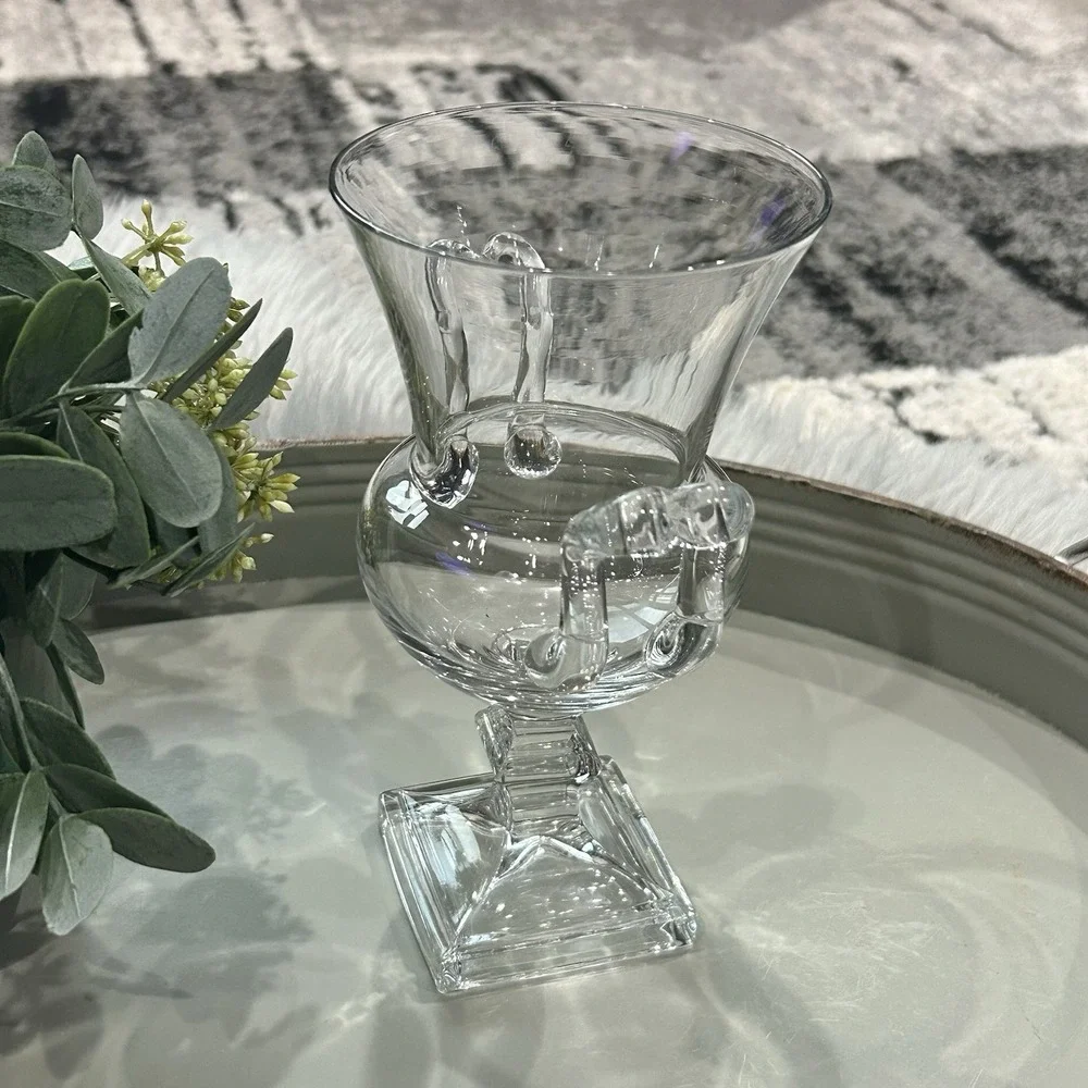 Duncan‎ Miller MCM 1940's Grecian Clear Glass Urn Vase With Handles